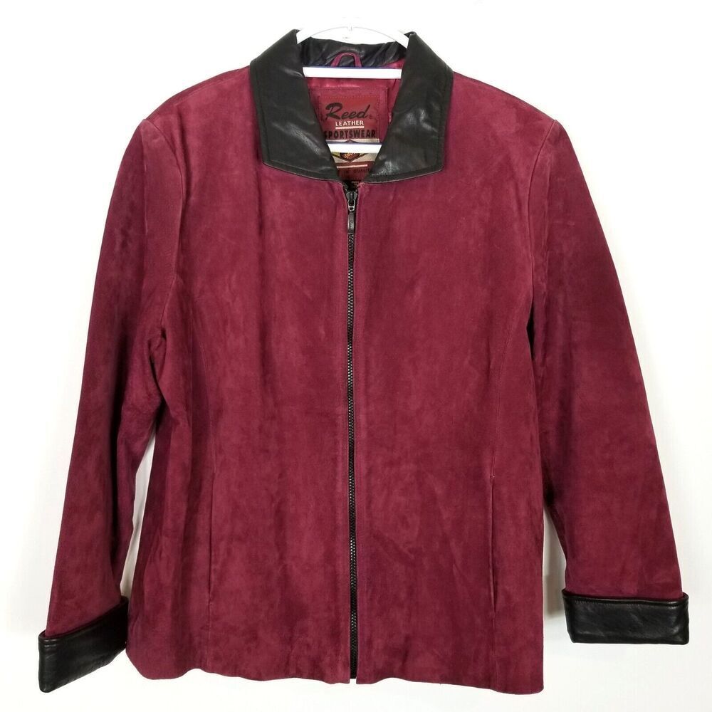 Reed‎ Women's Burgundy and Black Suede Genuine Leather Jacket Sz XL Zip Up